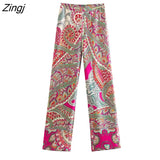 Women Vintage Paisley Patchwork Floral Print Pencil Pants Female Chic Elastic Waist Long Trousers Pantalones Mujer