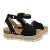 Women's Shoes Thick-Soled Women's Sandals Buckle With Slope Hemp Rope Light Soles High-Heeled Sandals