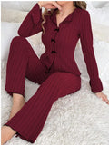 Autumn And Winter Collar Long-Sleeved Trousers Lady Pajamas Set