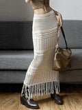 Fringed Crochet Hollow Knit Long Skirt- Outfit