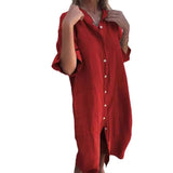 New Spring And Summer Loose Leisure Sleeve Cotton Shirt Dress