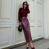 Zingj 2024 New Fashion Sexy High Leather Skirt High Waist Slim Slit Wrap Hip