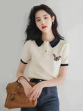 Butterfly Polo Collar Short-Sleeved T-Shirt Girl 2025 Summer Simple Fashion Does Not Hit The Unique Beauty Of The Top