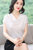 Woman Blouses 2023 Satin Women Tops Summer Short Sleeve Blouse Pile Collar Women's Elegant Blouses Female Clothing