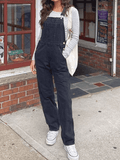 Washed Straight Leg Denim Overall- Outfit