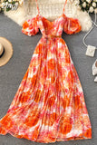 Summer Women's Spaghetti Strap Long Dress Bohemian Vacation Beach Party Pleated Vestidos Female New Fashion