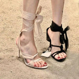 Tulle Cross-Lace High Heel Women 2025 New Round-Headed Toe-With Roman