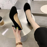 High Heels Women Thin Heel Round Head Waterproof Table Professional Work Shoes Black 5-7Cm Student Interview Single Shoes
