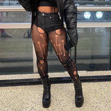 Women Pantyhose Fishnet Stockings Fashion Sexy High Waist Skinny Ripped Heart Socks Mesh