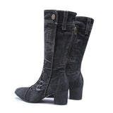 2025 Denim Cloth Mid-Clinic Martin Boots Women's Tip-Tippered Retro Knight