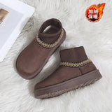 Knitting Warm Snow Boots Women 2025 New Autumn Boots Plus Velvet Thick Haired Shoes Cotton