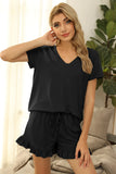 And Summer 2025 New Women's Pure Color V-Neck Shorts Irregular Shorts Sports Casual Home Two