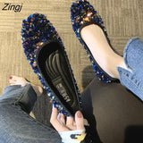 Women's shoes new spring and autumn shoes shallow mouth set of flat shoes women's bean shoes women's sequins single shoe