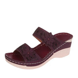 Summer Retro Leisure Flowers High Heel Woman's Slope And Slippers Breathable Feet