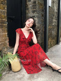 Xixi 2025 Summer New Temperament High-Waisted Dress With Joint Dress Print Pure Desire Holiday Dress Women