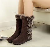 And Winter New Fur Snow Boots With Round Head Belt Buckle Warm Thick Mid-Slope And Cotton Boots
