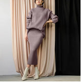 Bar Half-Dress High-Necked Sweater Suit Women Loose Warm Jacket Sweater Two Sets Of