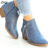 Boots For Women Casual Shallow Slip-on Pointed Toe Low Heels Shoes Woman Big Size Pu Leather Zapatos De