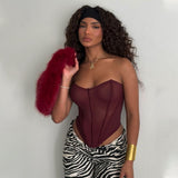 Women's Street Babes Fish Bone Girded Thoracic Sexy Mesh Strand Short Top