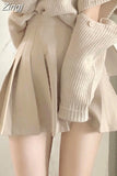 Vintage Sweet V-neck Wool Sweater and Pleated Mini Skirt Folds Two Piece Sets Womens Festival Outifits Winter 2023