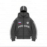 Double Hat Design Letter Hooded Cardigan Autumn And Winter Men And Women With The Same Loose Y2K