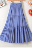 Style Casual Women Summer Skirt 2023 Solid White Black Elastic Waist Girls All-Match A-Line Beach Midi