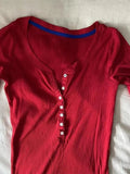 Solid Color U Neck Breasted Slim Long Sleeve Knit-Outfit