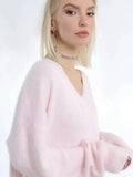 Autumn And Winter Ultra-Soft V-Neck Imitation Marinish Sweater Female Lazy Style Loose Knitted