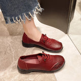 And Autumn Women's Shoes Soft Leather Flat Bottom New Anti-Slip Chinese Wind Comfortable Middle-Naught Mother Tied Grandmother Shoes Low