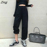 Waisted Pants Women Harajuku 3XL Thicker Autumn Workout Chic Ladies Trousers All-match Simple Basic Gray New Design