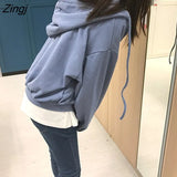 Women with Hat Hoodies Zipper Solid Sweet Girls Fashion Outwear Leisure Loose Retro All-match Female Chic Daily