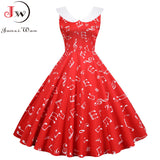 Summer Dress Women Sweet Peter pan Collar Vintage Elegant Music Note Print Slim Sleeveless Party Dresses