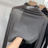 Zingj Anti-Hook Silk Half High Collar Wood Ear Mesh Bottom Shirt Spring New Women's Thin Inside Jacket