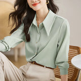 Long-Sleeved Vertiny Shirt In Autumn 2025 Female OL Commuting Leisure Thin Simple Gloss Temperament
