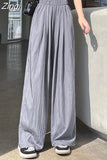 Summer Women Pants Wide Leg Trousers High Waist Ice Slik Pant Elastic Waist Loose Straight Baggy Pants Woman