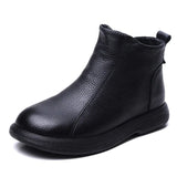 Layer Of Cowhide Wool Short Boots Women 2025 Autumn And Winter New With Cotton Boots Fashion Flat Bottom Soft Base Martin