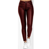 Women's High-Waisted Solid Leather Slacks Small-Legged Trousers Trousers Trousers Women's Casual