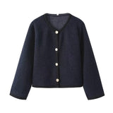 Autumn And Winter New Women's Pure Color Small Fragrant Knitted Shirt Short Hair Coat
