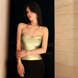Zingj Women's Wear 2024 Winter New Solid Color Casual Chest Exposed Navel Sleeveless Gold Slim Vest