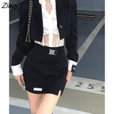 Winter Black Two Piece Skirt Set Women Korean Fashion Elegant Blazer Suit Set Female Casual Sexy Chic Mini Skirt Set