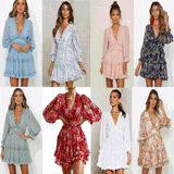 Zingj Selling 2023 Spring And Autumn New V Collar Waist Bubble Sleeve Long Sleeve Chiffon Dress