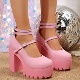 New High-Heeled One-Character Buckle With Mary Jane Single Shoes Women's Large Size Shallow Leather