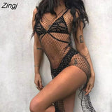 High Split Hollow Out Sexy Long Party Dress Crystal Sparkling Diamonds Fishnet Maxi Beach Summer Dress Nightclub