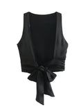 Black Crop Top Women Satin Backless Top Female Y2k Streetwear Sexy Tops Woman Fashion Tied Sleeveless Tank Tops For