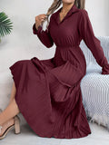 Shooting 2025 Autumn And Winter Leisure Collar Button Long Sleeves To Close The Waist 100 Folded Long Skirt Women's