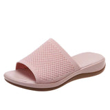 Sandals Women's 2025 Spring And Summer New Knitted Thick-Solle Beach Shoes Word Plus-Size Flat-Bottom Slippers