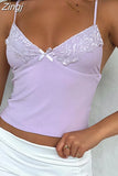 Spaghetti Strap Camis Chic Women Summer Sleeveless Lace Patchwork V-neck Tank Crop Tops Party Club Street Base