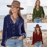 Golden Velvet Shirt Women's 2025 Long-Sleeved Velvet