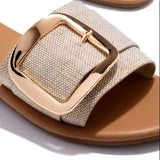 Flat Bottom Side Buckle A Word Slippers Women Wear Cloth Large-Size Beach Cool Slippers