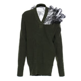 Autumn And Winter Belgian Personality Autumn And Winter Three-Dimensional Mesh Splicing Large Velvet Wool V Collared Sweater